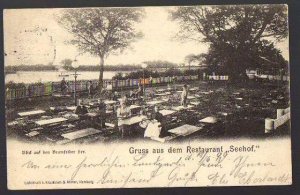 00933 Hamburg. Bramfelder See Gruss vom Restaurant Seehof. - Gelaufen 1899 nach Kulmbach