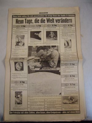 3 Zeitungsartikel von Apollo 11- Raumfahrtmission von Juli 1969 aus der Abendzeitung