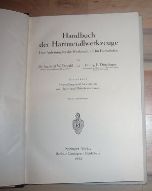 antiquarisches Buch – Dr. Ing. habil – Handbuch der Hartmetallwerkzeuge - Herstellung und Anwendung von Dreh- und Hobelwerkzeugen