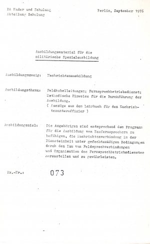 Ausbildungsmaterial f. d. militärische Spezialausbildung, Ausbildungszweig Nachrichtenausbildung