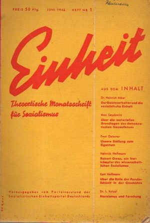 b0295 Einheit. Theoretische Monatsschrift für Sozialismus.. Heft 1und 2