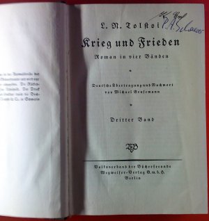 antiquarisches Buch – Tolstoi – Krieg und Frieden. Roman in vier Bänden. Dritter und vierter Band.