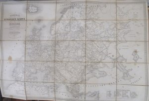 General Strassen-Karte von Europa mikrokosmisch dargestellt mit Angabe aller Hauptstädte, bedeutenden Handelsplätze, ihrer Entfernungen, Dampfschiffahrten […]