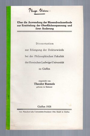 Über die Anwendung der Blasendruckmethode zur Ermittelung der Oberflächenspannung und ihrer Änderung.