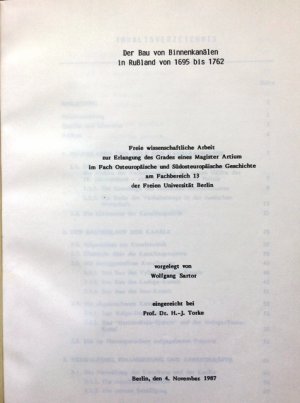 gebrauchtes Buch – Wolfgang Sartor – Der Bau von Binnenkanälen in Rußland von 1695 bis 1762