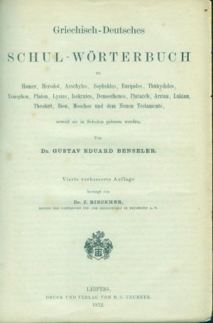 antiquarisches Buch – Benseler, Dr – Griechisch-Deutsches Schul-Wörterbuch