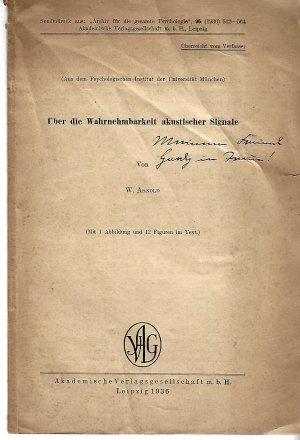 Über die Wahrnehmbarkeit akustischer Signale , Sonderdruck aus : Archiv für die gesamte Psychologie" Nr. 96 1936 Seiten 512 - 564