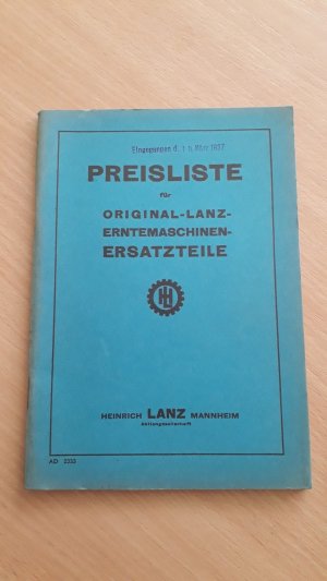 Preisliste für Original-Lanz-Erntemaschinen-Ersatzteile