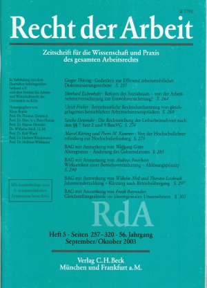 gebrauchtes Buch – Zeitschrift RdA Recht der Arbeit Heft 5/2003