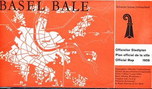 antiquarisches Buch – Offizielles Verkehrsbüro  – Basel. Bale.  Offizieller Stadtplan, Plan officiel de la ville, Official Map. 1959 [Zweiseitige Ausg. Maßstab 1 : 12.500]