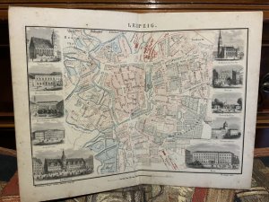 Brockhaus‘ Reise-Atlas LEIPZIG. Plan der Stadt nebst einem Führer für Fremde. Mit 10 Abbildungen in Stahlstich.