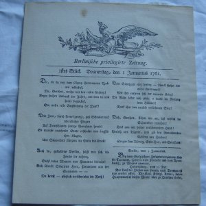 antiquarisches Buch – Berlinische Privilegirte Zeitung 1stes Stück Donnerstag den I Januarius 1761