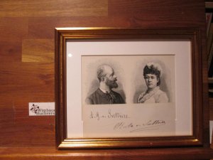 Original Autogramme Bertha von Suttner und Gemahl mit Holzstich // Autograph Autogramm signiert signed signee