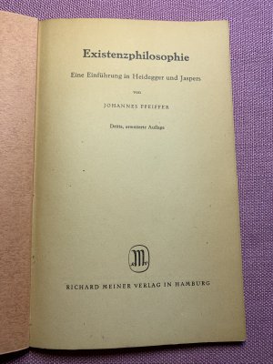 antiquarisches Buch – Johannes Pfeiffer – Existenzphilosophie. Ein Einführung in Heidegger und Jaspers