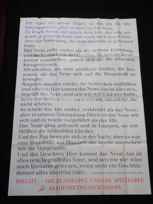 Programm 104 Akademietheater Wien 1992/93. Österreichische Erstaufführung DIE RUNDKÖPFE UND DIE SPITZKÖPFE von Brecht, Eisler (Musik). Insz.: Manfred […]