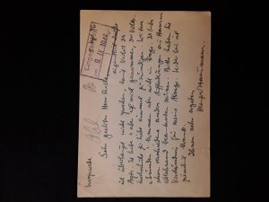 Manfred Hausmann: Eigenhändige Postkarte mit Unterschrift. (Worpswede, 5. Sept. 46). Absage an die Konzertdirektion Hannover