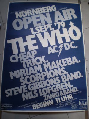 Nürnberg Open Air 1979, The Who, AC/DC, Cheap Trick, Miriam Makeba, Scorpions, Steve Gibbons Band, Nils Lofgren, Poster, Plakat, Tour, Concert, Festival