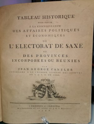 antiquarisches Buch – Jean George Canzler – Tableau Historique ...de l'Electorat de Saxe... - 1786 - versandkostenfrei