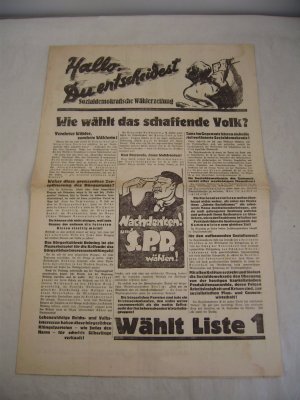 Reichstagswahl 14.09.1930 "Hallo, Du entscheidest Sozialdemokratische Wählerzeitung