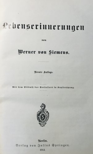 antiquarisches Buch – Siemens, Werner von – Lebenserinnerungen