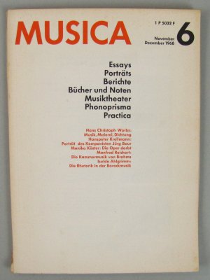 antiquarisches Buch – Baum, Richard Dr – MUSICA Zweimonatsschrift, 22. Jahrgang, Heft 6, November-Dezember 1968