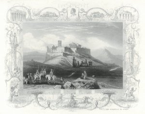 Akropolis mit Reiter im Vordergrund.