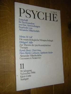 Psyche. Zeitschrift für Psychoanalyse und ihre Anwendungen. Heft 11, 38. Jahrgang, November 1984