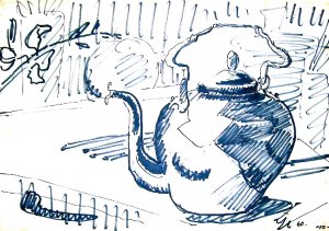 Die Messing-Kanne. 1960. Original-Handzeichnung.