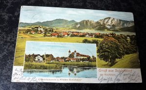 Ak -Ansichtskarte - Postkarte - Mehrbildkarte - coloriert - Gruß aus Schlehdorf - Kochelsee - Bayern - Stempel: Klosterbrauerei J. Blechinger - gel. 1910