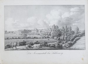 Lithographie der "Irrenanstalt bei Schleswig"