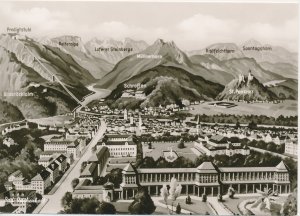 antiquarisches Buch – Schöning & Co. – Ansichtskarte Bad Reichenhall PLZ 83435 Zeichnung der Stadt vor Bergkette, ca. 1950er Jahre