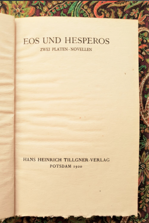 antiquarisches Buch – Hans von Hülsen – Eos und Hesperos • Zwei Platen-Novellen