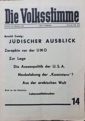 Die Volksstimme. Halbmonatsschrift. 3. Jahrgang, 23. Oktober 1947.