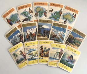 gebrauchtes Spiel – SPIELKARTEN ca.1955 Meere, Berge, Flüsse, Inseln, Städte, Erdteile / Quartett