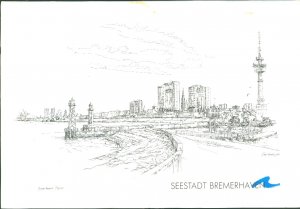 Seestadt Bremerhaven - Kunstmappe mit Drucken von Federzeichnungen des Künstlers Scott Kennedy