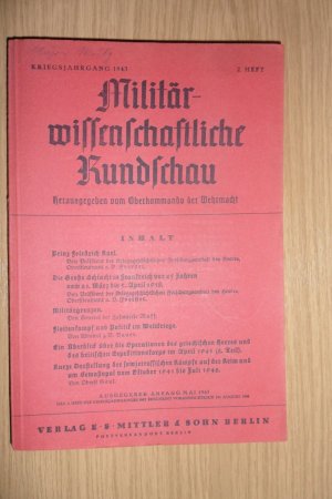 antiquarisches Buch – Oberkommando der Wehrmacht  – Militärwissenschaftliche Rundschau - Kriegsjahrgang 1943, 2.Heft