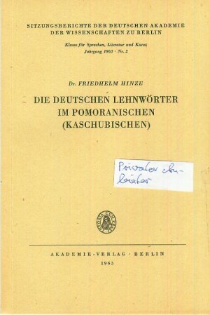 antiquarisches Buch – Friedhelm Hinze – Die deutschen Lehnwörter im Pomoranischen (Kaschubischen)