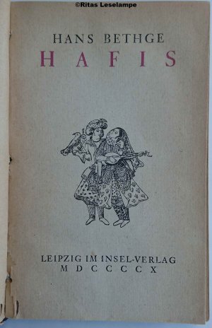 antiquarisches Buch – Hans Bethge – Hafis  -  Nachdichtungen der Lieder des Hafis