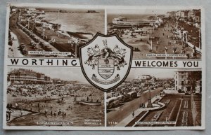 Worthing Welcomes You. Alte sw AK mit einer Sonder Briefmarke 1951