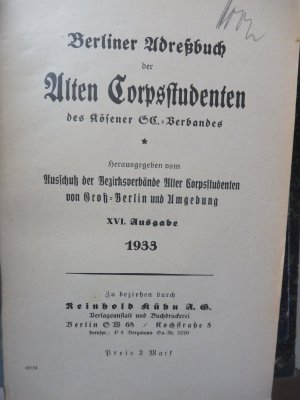 Berliner Adreßbuch der Alten Corpsstudenten XVI.; 1933