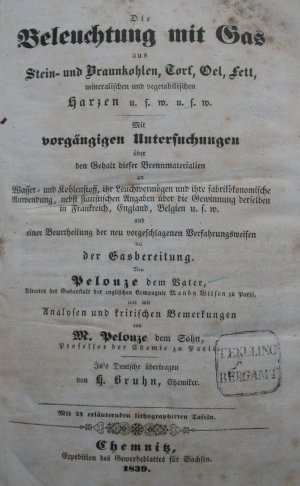 Beleuchtung mit Gas, 1839