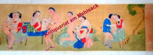 Shunga-Rolle mit 11 farbigen Abbildungen (um 1880). Maße: 165 x 24 cm), Kopfkissenbuch Japan, Erotica,