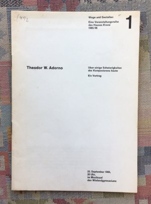 Kleine musikästthetische Häresie ; Über einige Schwierigkeiten d. Komponierens heute Wege und Gestalten; Teil: 1965.