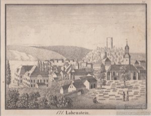 antiquarisches Buch – Hellfarth  – 171. Lobenstein. Original-Lithographie. Grafik mit Passepartout aus Hellfarths Neue Bildergallerie. Thüringen, Kleinstadt Saale-Orla-Kreis