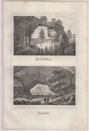 Prebischthor & Kuhstall. Original-Lithografie aus Saxonia Museum für saechsische Vaterlandskunde