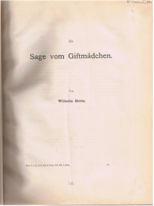 Die Sage vom Giftmädchen - Abhandlungen der I. königlichen Classe der Akademie der Wissenschaften Band XX.