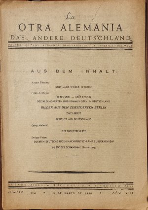 Das andere Deutschland. / La otra Alemania. Organ de los Alemanes Democraticos de America del Sur.