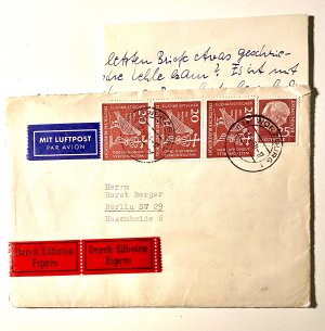 Brief mit Schreiben gelaufen 1960 BRD /  25 Pf Heuss gestempelt