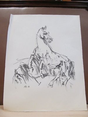 Aufsteigendes Pferd. Lithographie auf Büttenpapier, im Druck links unten mit *OK (19)62* signiert und datiert.