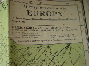 s Ravensteins Übersichtskarte Europa von 1941 Russland Deutschland Italien